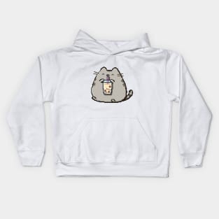 Pixel Chubby Cat Loves Boba Tea! Kids Hoodie